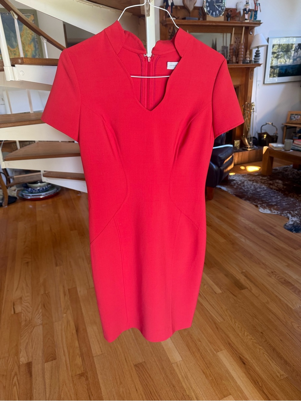 Red Short-Sleeve Sheath Dress - Elegant Work-to-Event Style